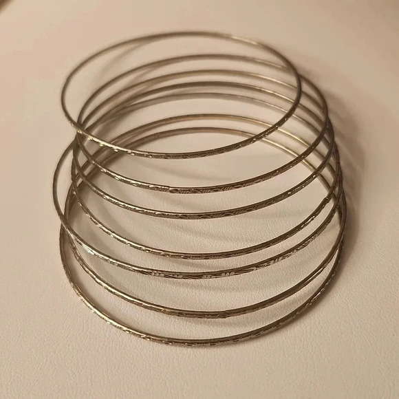 7 Silver Skinny Bangle Bracelet - Picture 1 of 2